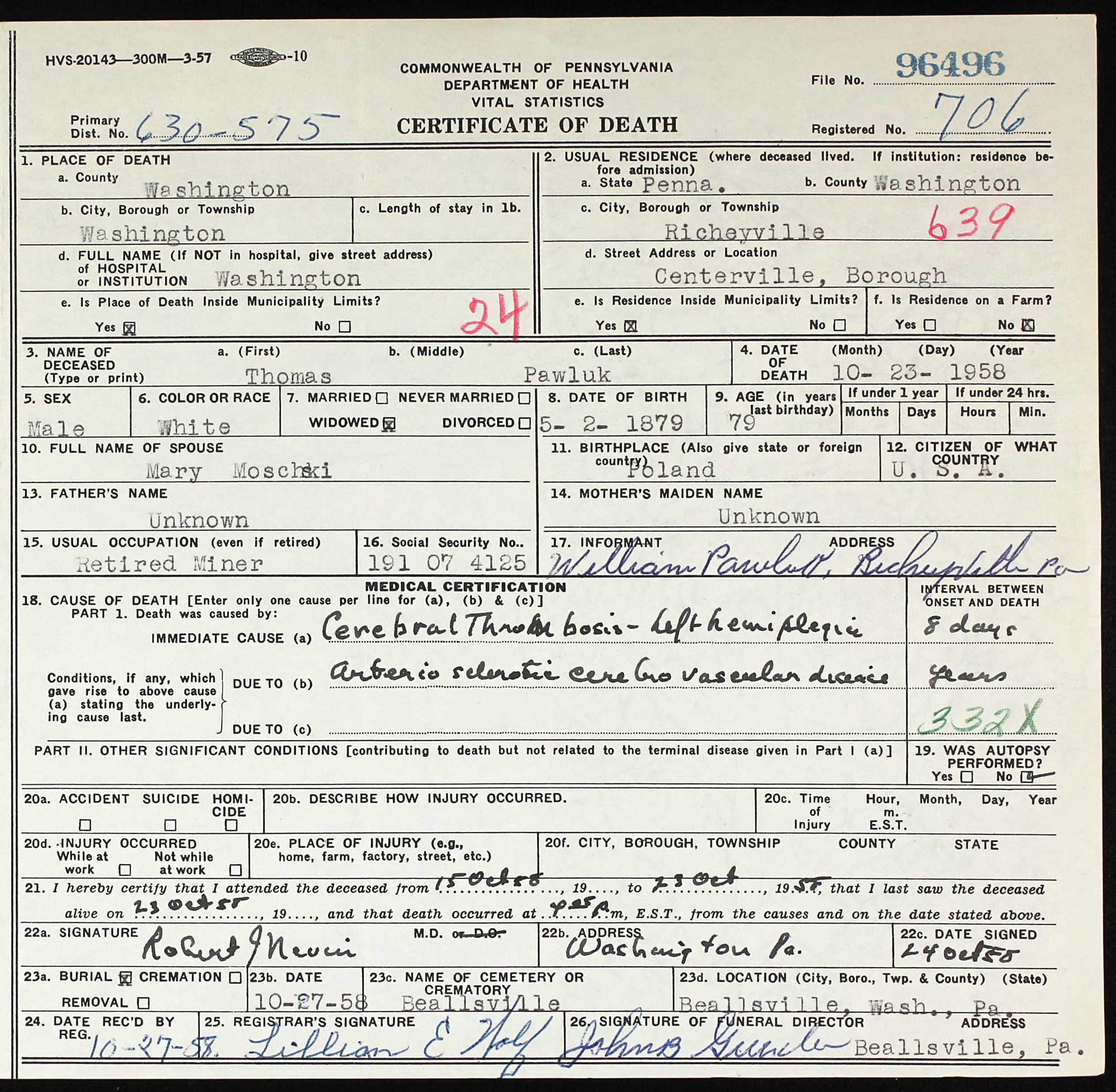 death certificate